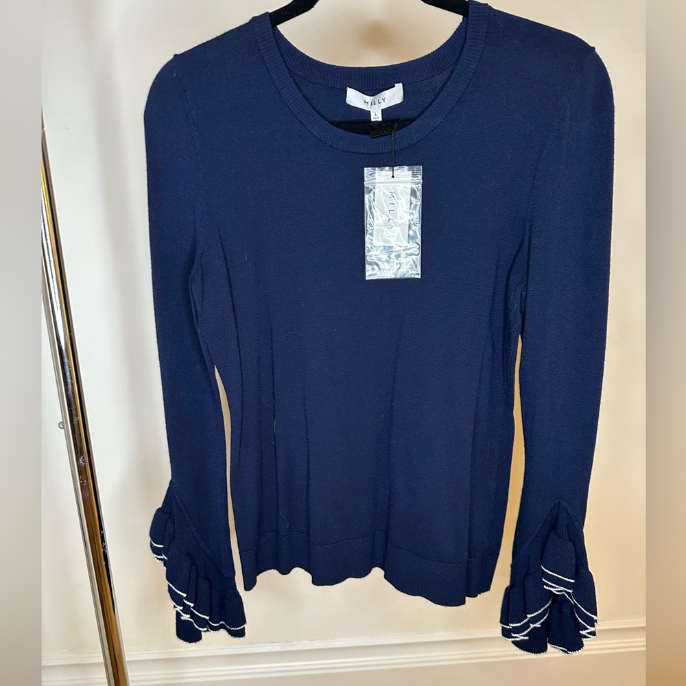 Milly navy ruffle sweater- NWT, never worn